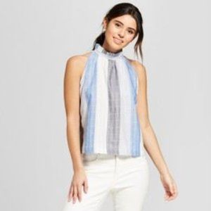 3/$20 Ruffled High Neck Striped Sleeveless Blouse